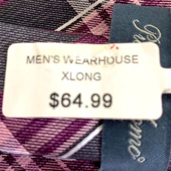 ProntoUomo platinum Mens wearhouse mauve pink white gray plaid Xlong - Picture 6 of 7